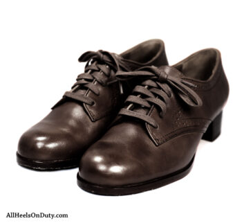 Black leather womens tie up service oxfords