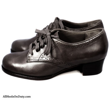 Black leather womens tie up service oxfords dance shoes