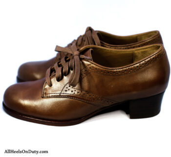 Cordovan brown leather womens tie up service oxfords