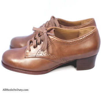 Russet brown leather womens tie up service oxfords