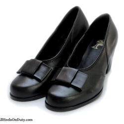 Black leather womens bow pumps vintage repro shoes