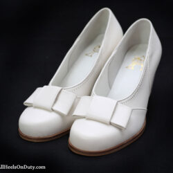 White leather womens bow pumps vintage repro shoes
